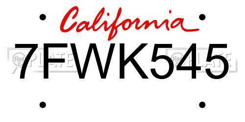 7FWK545 California License Plate