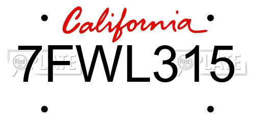 7FWL315 California License Plate