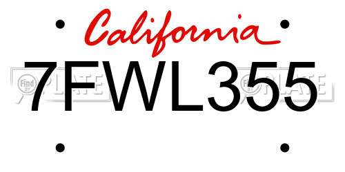 7FWL355 California License Plate