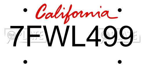 7FWL499 California License Plate