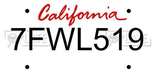 7FWL519 California License Plate