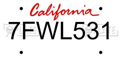7FWL531 California License Plate