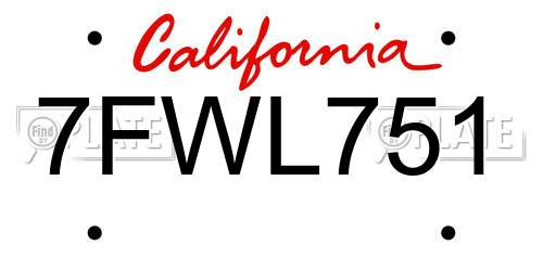 7FWL751 California License Plate