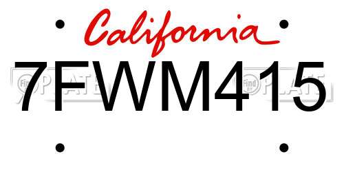 7FWM415 California License Plate