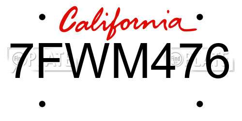 7FWM476 California License Plate