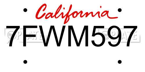 7FWM597 California License Plate