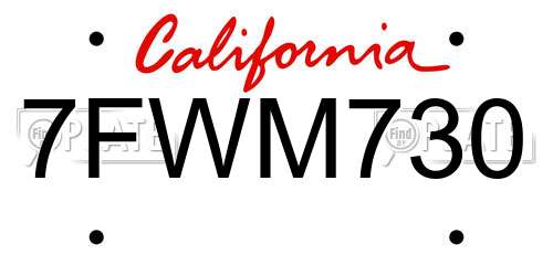 7FWM730 California License Plate