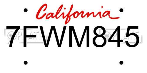7FWM845 California License Plate