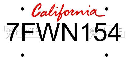7FWN154 California License Plate