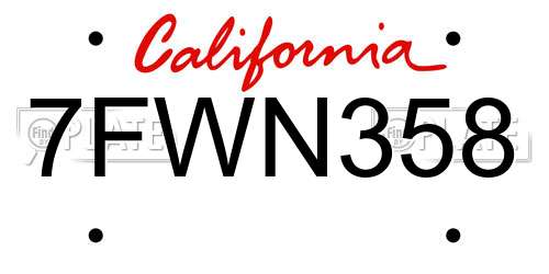 7FWN358 California License Plate