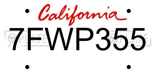 7FWP355 California License Plate