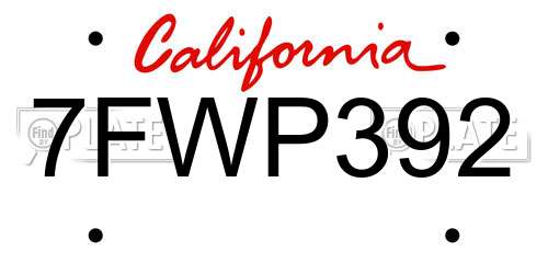 7FWP392 California License Plate