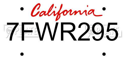 7FWR295 California License Plate