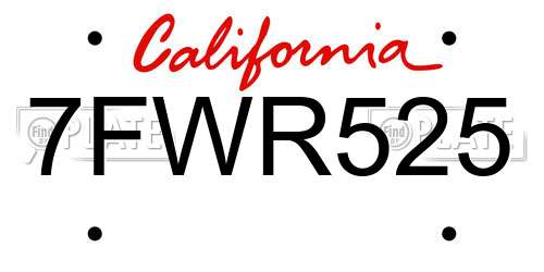 7FWR525 California License Plate