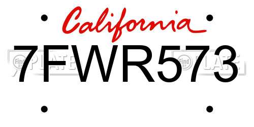 7FWR573 California License Plate