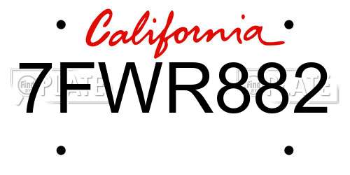 7FWR882 California License Plate