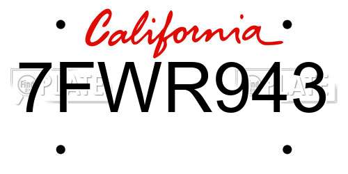 7FWR943 California License Plate
