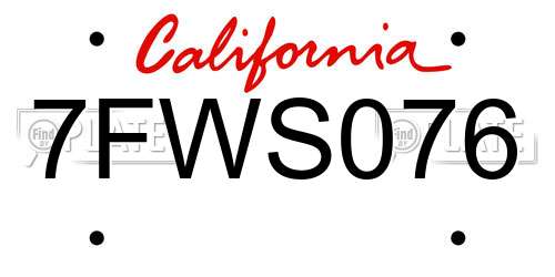 7FWS076 California License Plate