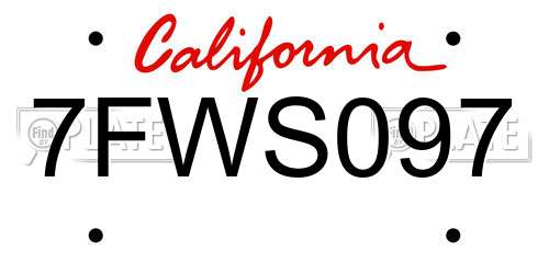 7FWS097 California License Plate
