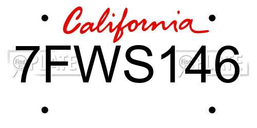 7FWS146 California License Plate