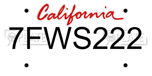 7FWS222 California License Plate