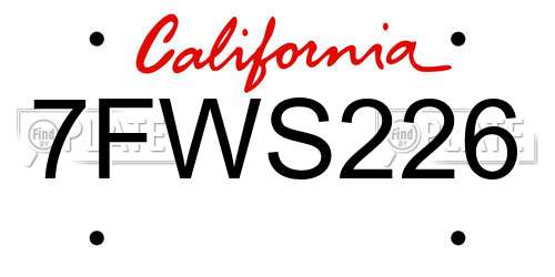 7FWS226 California License Plate