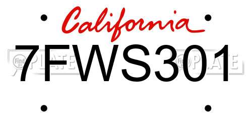 7FWS301 California License Plate