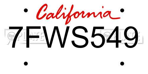 7FWS549 California License Plate