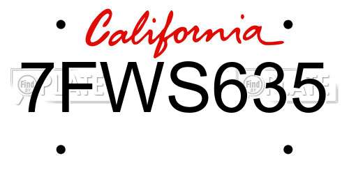 7FWS635 California License Plate