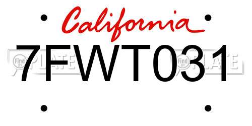 7FWT031 California License Plate
