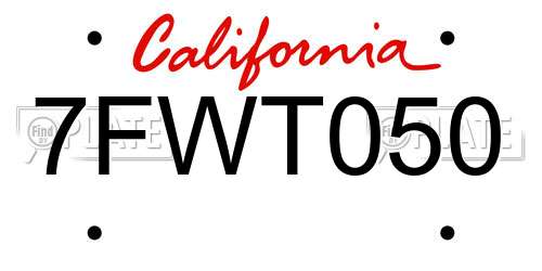 7FWT050 California License Plate