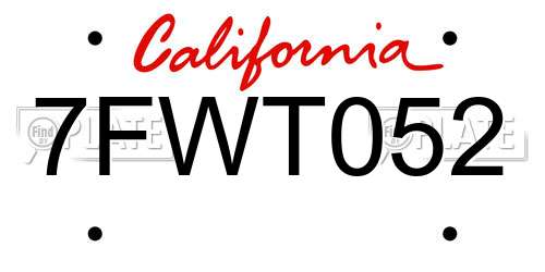 7FWT052 California License Plate