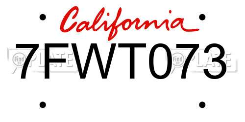7FWT073 California License Plate