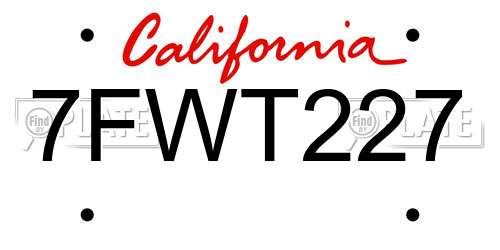 7FWT227 California License Plate