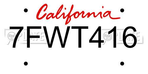 7FWT416 California License Plate