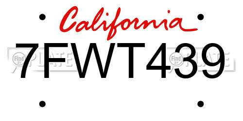 7FWT439 California License Plate