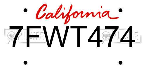 7FWT474 California License Plate