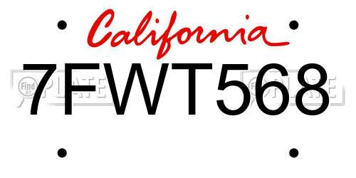 7FWT568 California License Plate