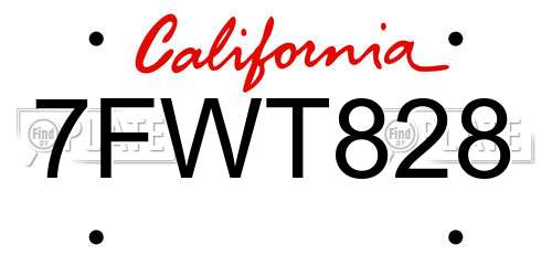 7FWT828 California License Plate