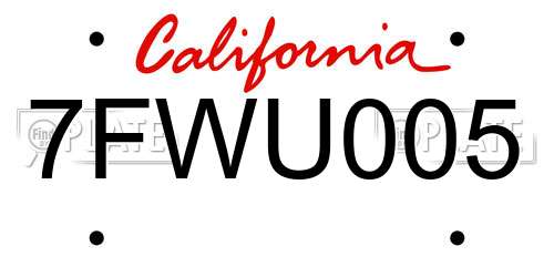 7FWU005 California License Plate