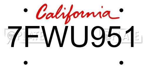7FWU951 California License Plate
