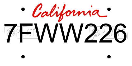 7FWW226 California License Plate