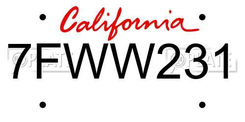 7FWW231 California License Plate
