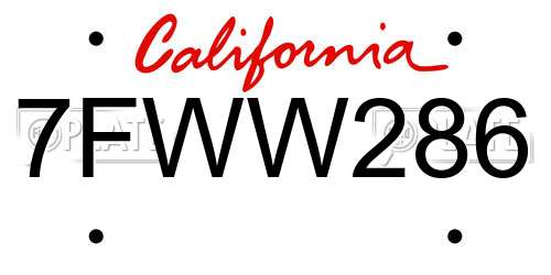 7FWW286 California License Plate