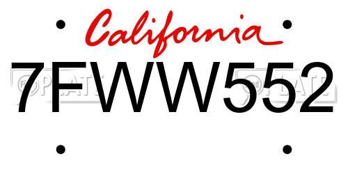 7FWW552 California License Plate