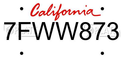 7FWW873 California License Plate