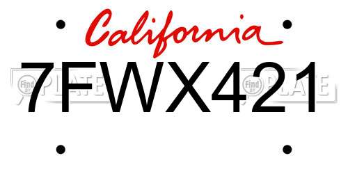 7FWX421 California License Plate