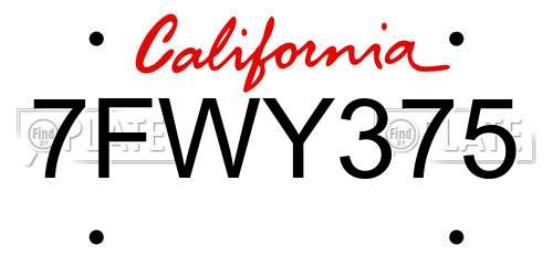 7FWY375 California License Plate