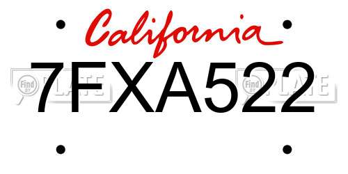 7FXA522 California License Plate