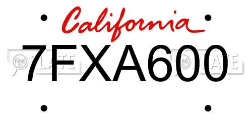 7FXA600 California License Plate